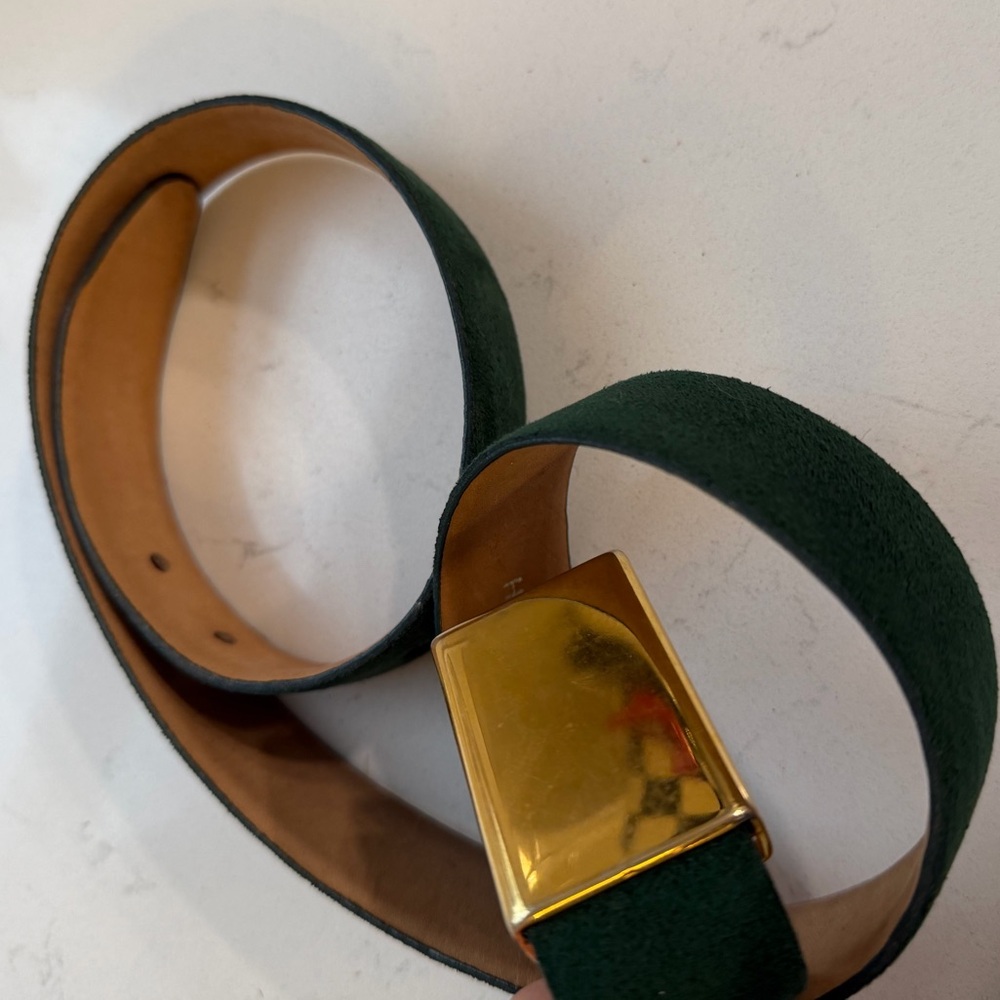 Green Suede Belt with Gold Buckle Size 34/86
